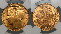 Франция. 100 франков 1935 года. В слабе NGC MS65.