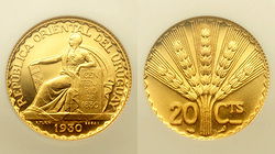 Уругвай. 20 сентесимо 1930 года. Proof. Проба. В слабе NGC PF67.
