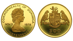 Доминика. Елизавета II. 300 долларов 1978 года. Proof.
