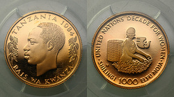 Танзания. 1000 шиллингов 1984 года. Proof. PR69 DCAM.