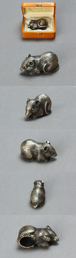 Миниатюрная серебряная статуэтка (пресс-папье) "Мышь" с бриллиантами