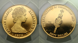 Каймановы о-ва. Елизавета II. 50 долларов 1978 года. Proof. PR67 DCAM.